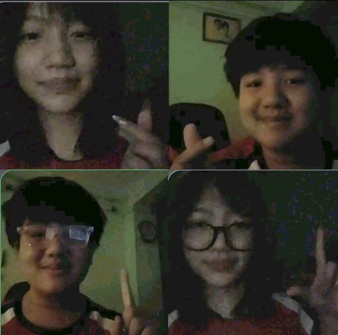 A video call collage of us smiling together